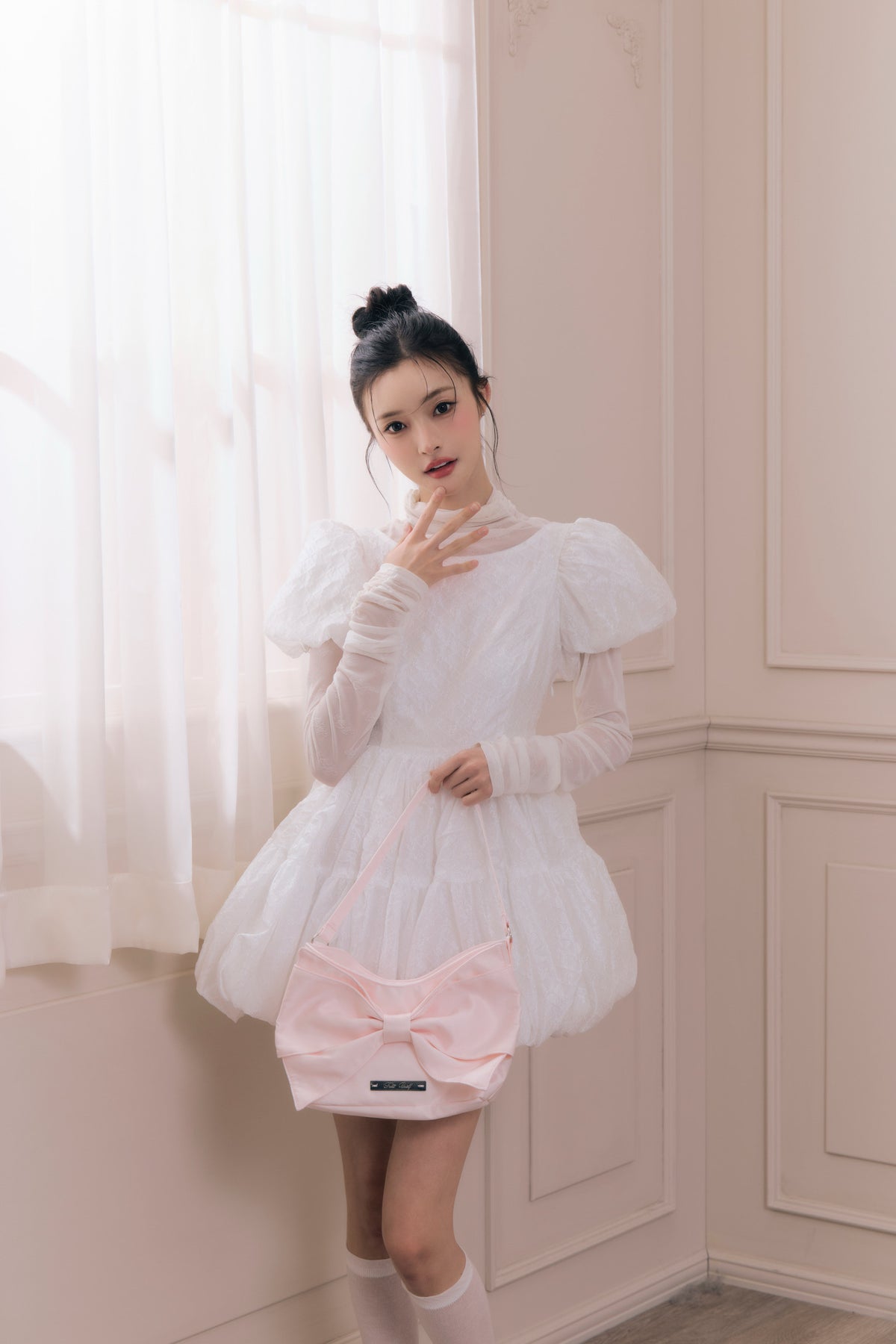 Flower petal jacquard balloon one-piece