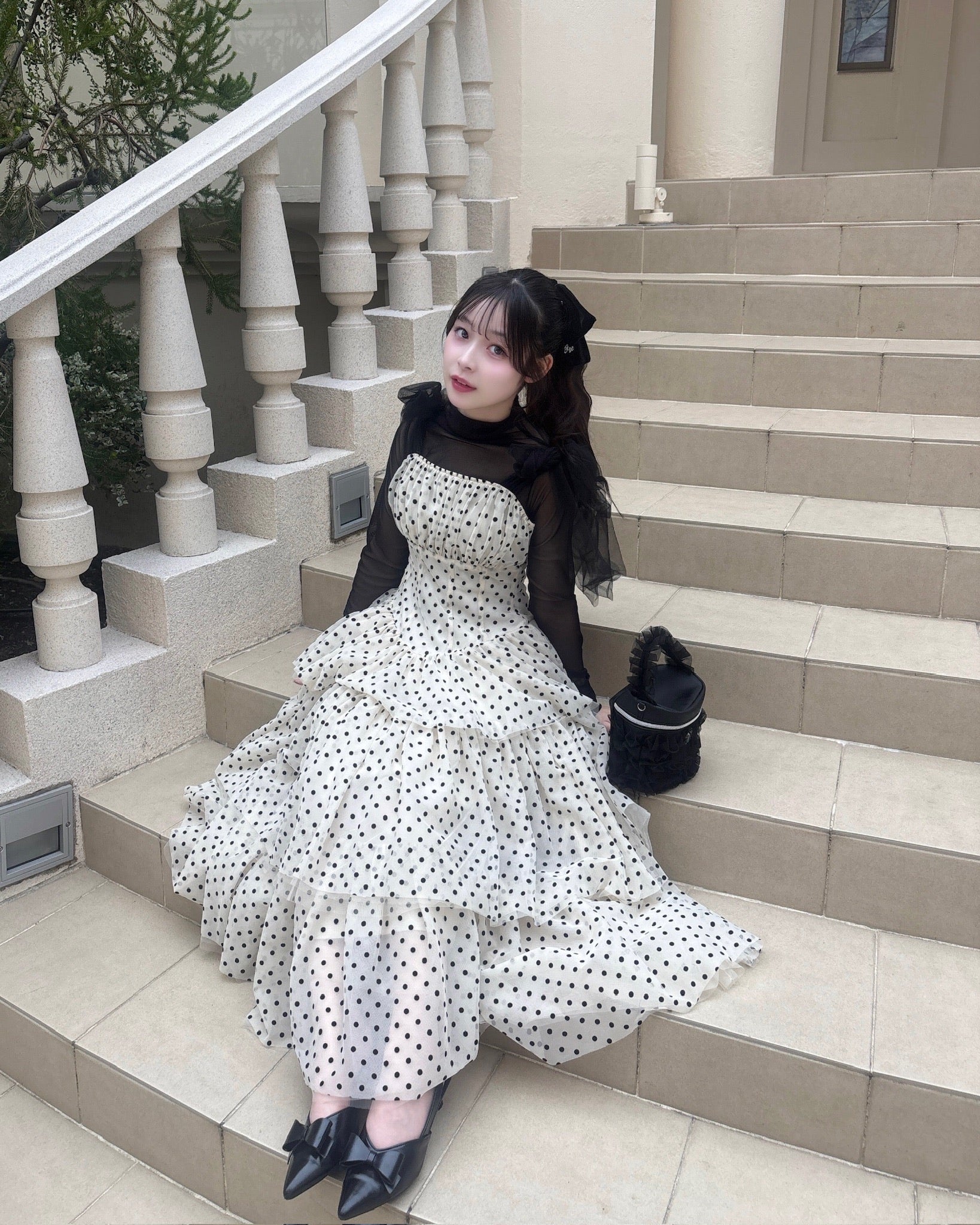 "Ballerina"ribbon tulle dot dress