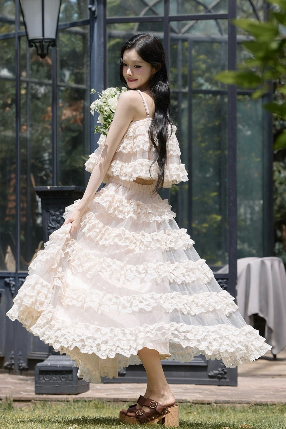 Ballerina lace tulle long skirt