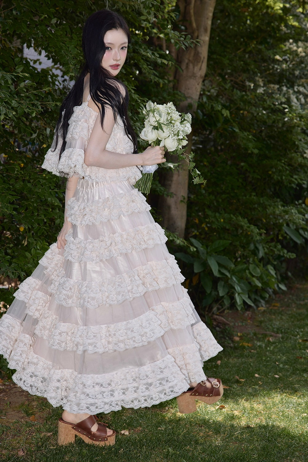 Ballerina lace tulle long skirt