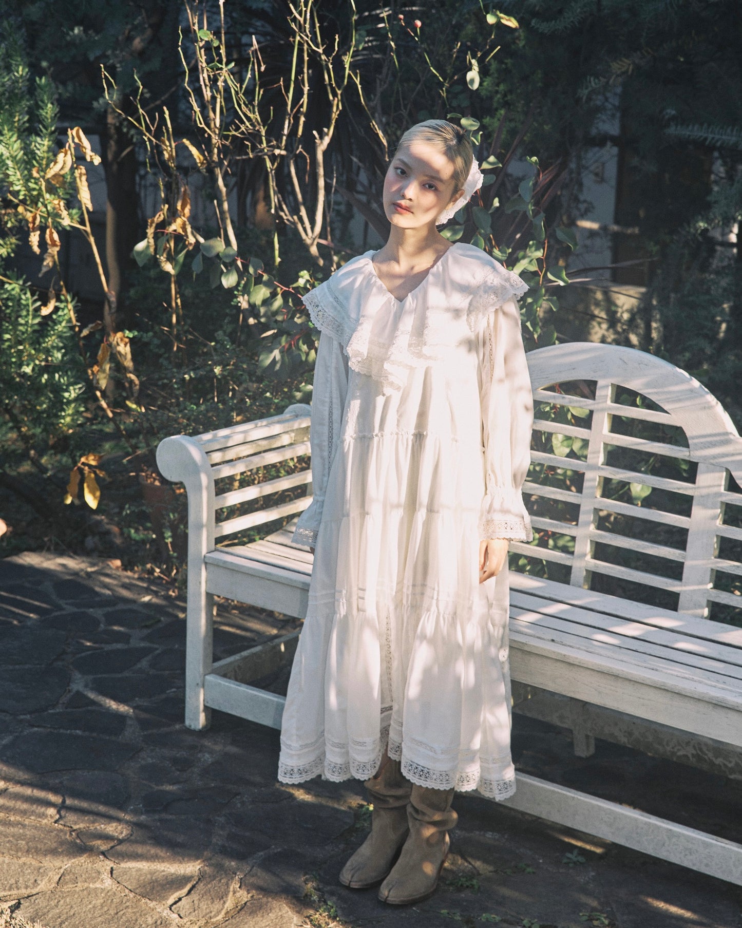 【Delivery in early February】lace frill collar cotton long one piece