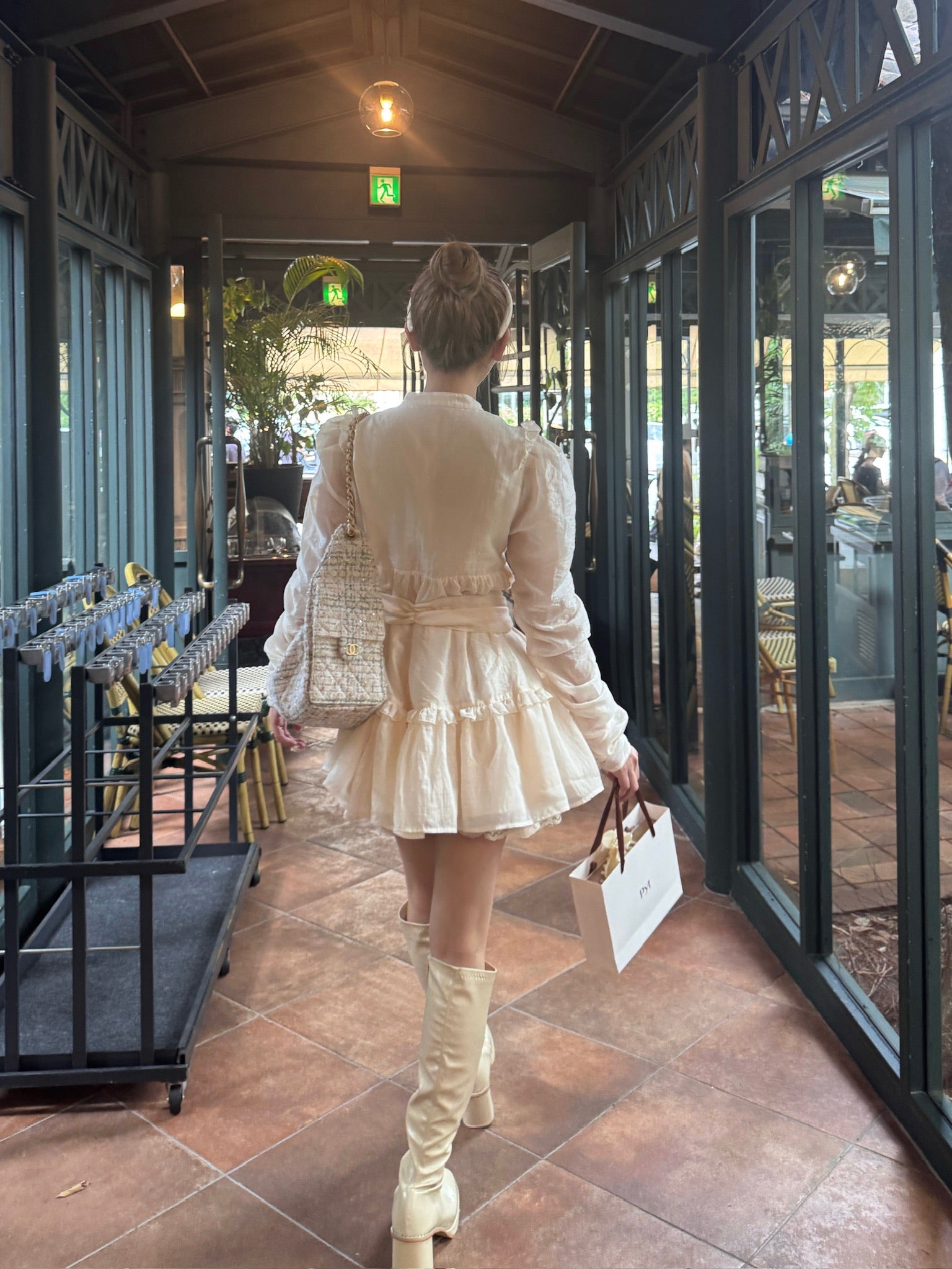 Sheer ribbon frill one-piece