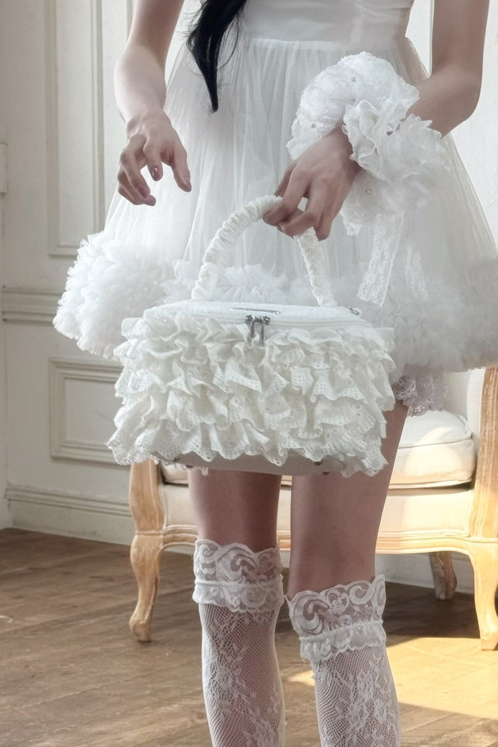 eyelet lace frill vanity bag
