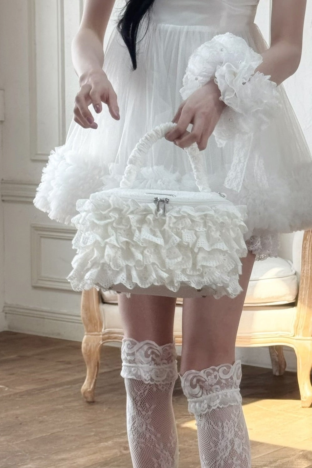 eyelet lace frill vanity bag