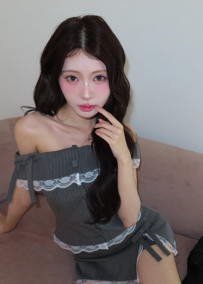 Juliet stripe off sholder tops