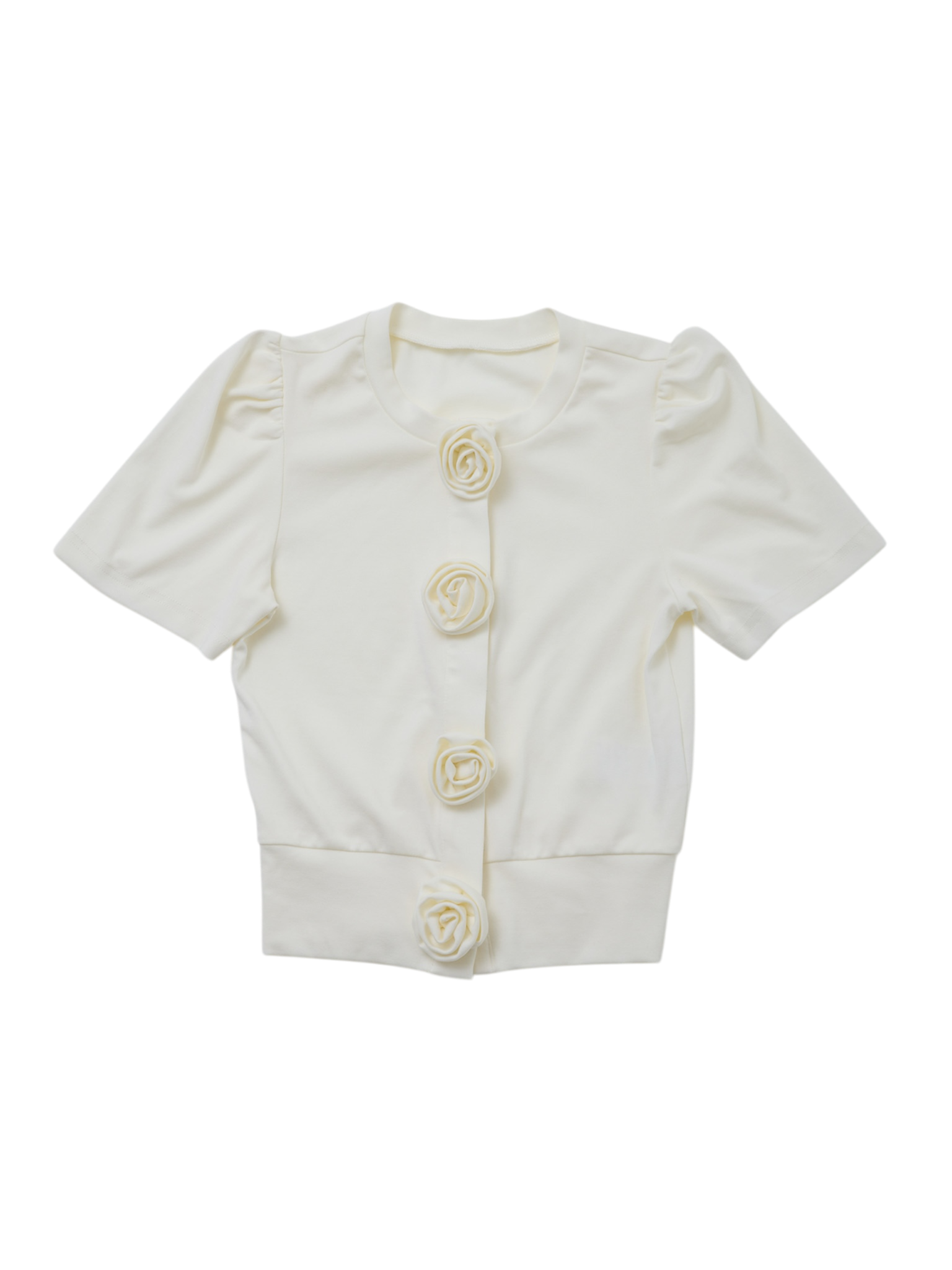 Rose flower motif short sleeve cardigan