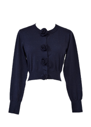 rose motif lame knit cardigan (navy)
