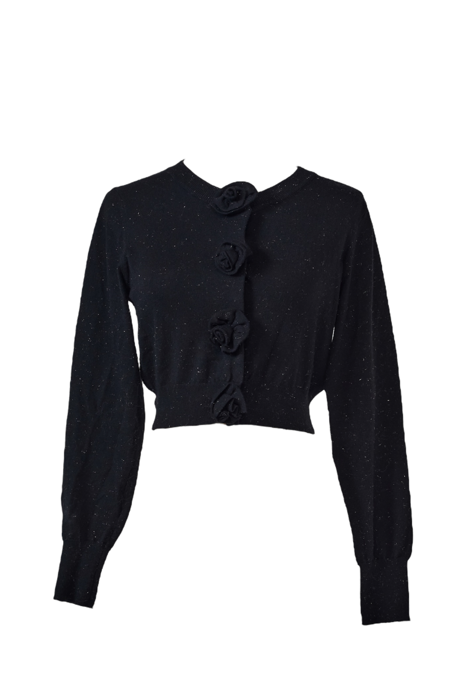 rose motif lame knit cardigan