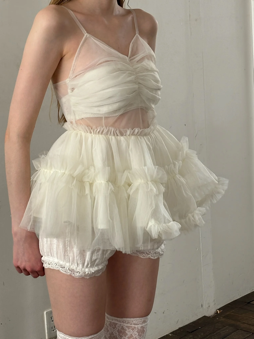 "Ballerina" fairy tulle peplum tops (white)