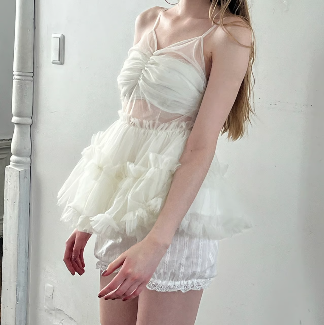 "Ballerina" fairy tulle peplum tops (white)