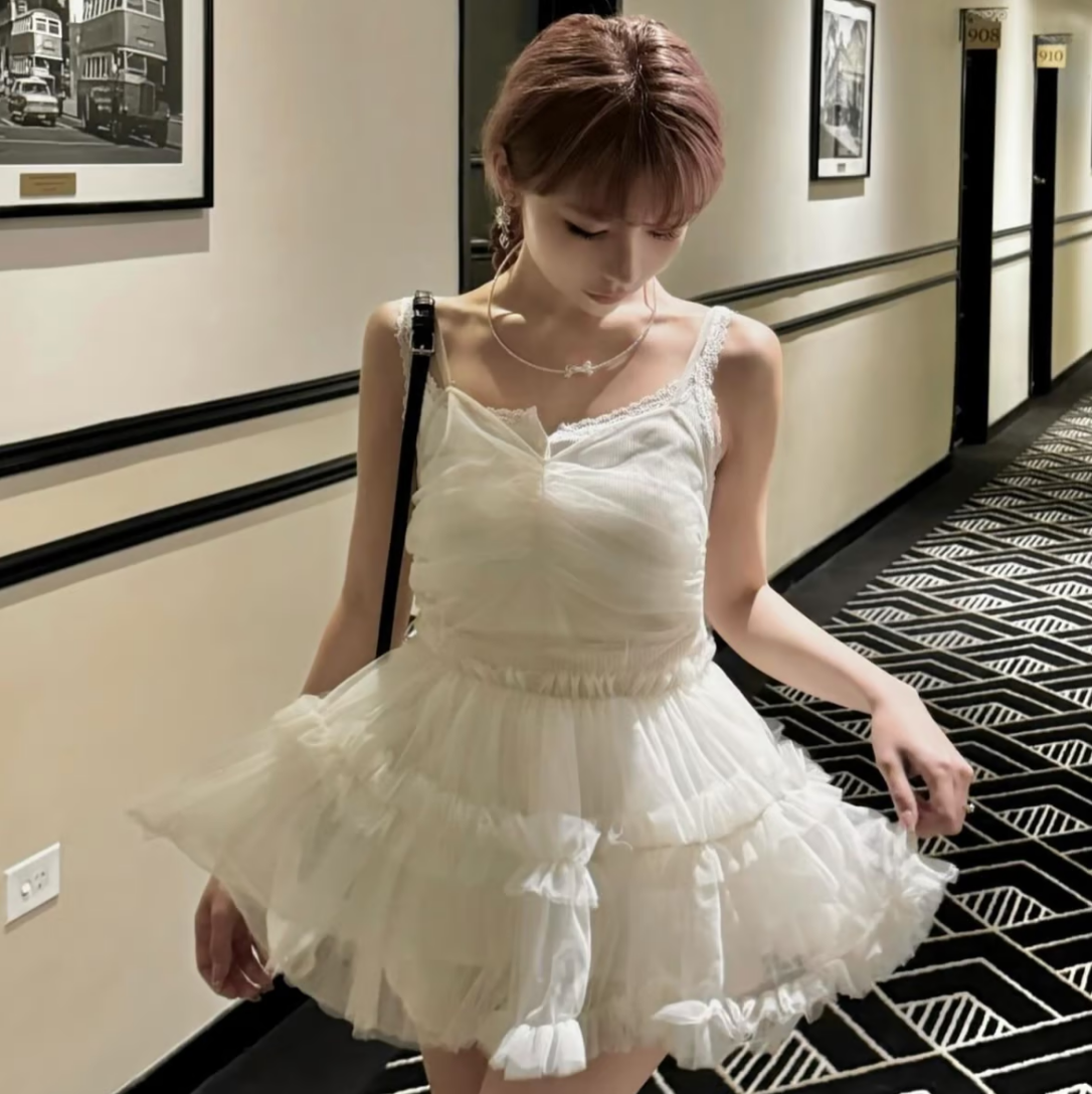 "Ballerina" fairy tulle peplum tops (white)