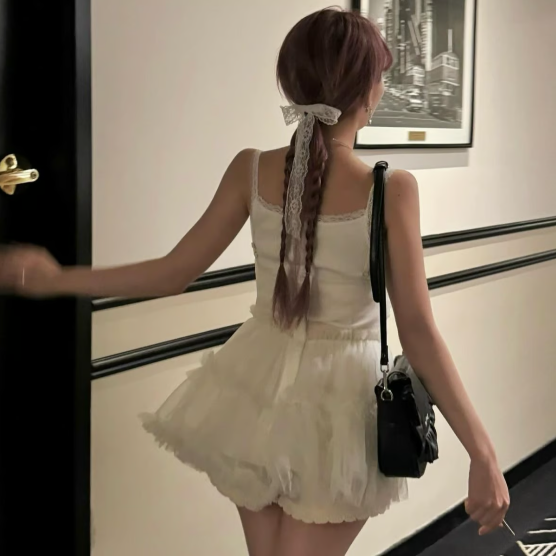 "Ballerina" fairy tulle peplum tops (white)