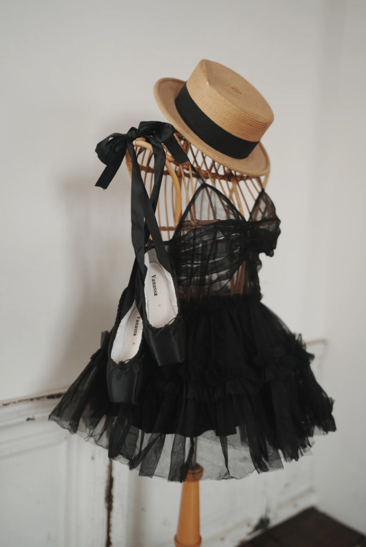 "Ballerina" fairy tulle peplum tops(black)