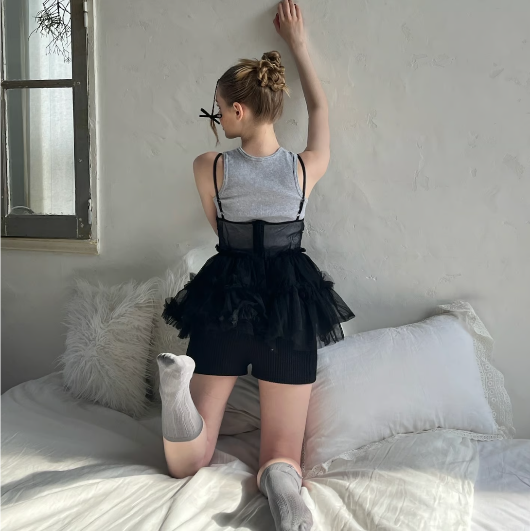 "Ballerina" fairy tulle peplum tops(black)