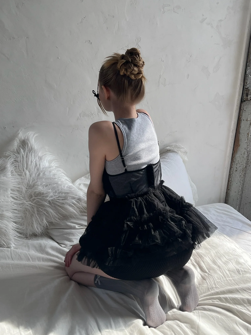 "Ballerina" fairy tulle peplum tops(black)