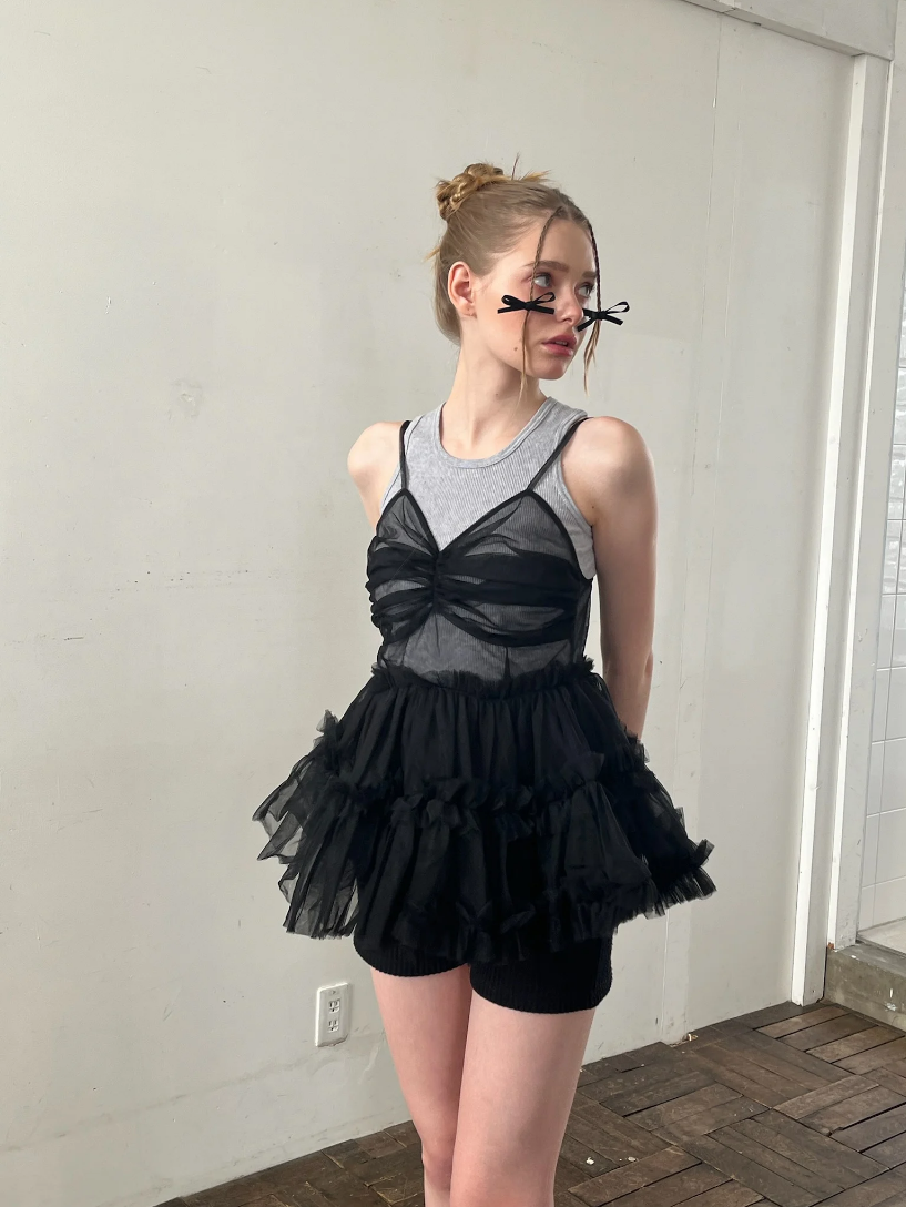 "Ballerina" fairy tulle peplum tops(black)