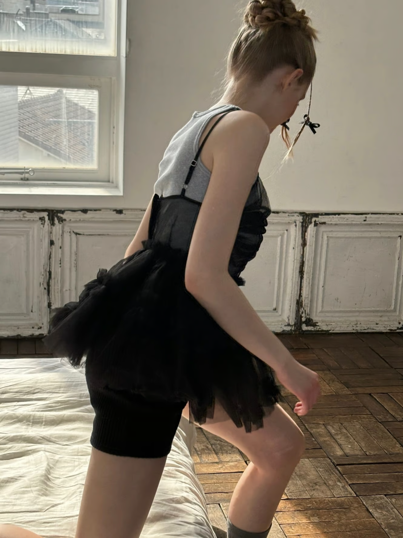 "Ballerina" fairy tulle peplum tops(black)