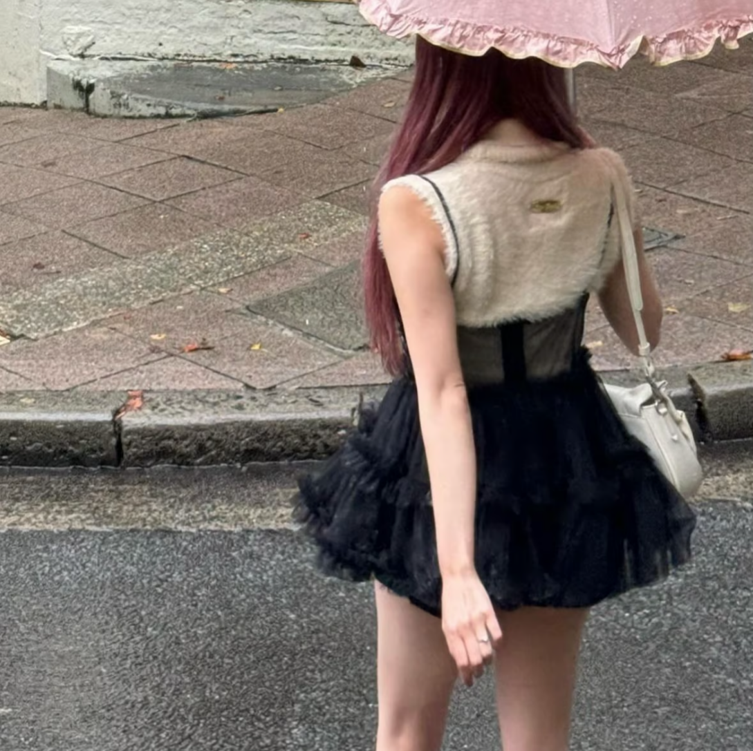 "Ballerina" fairy tulle peplum tops(black)