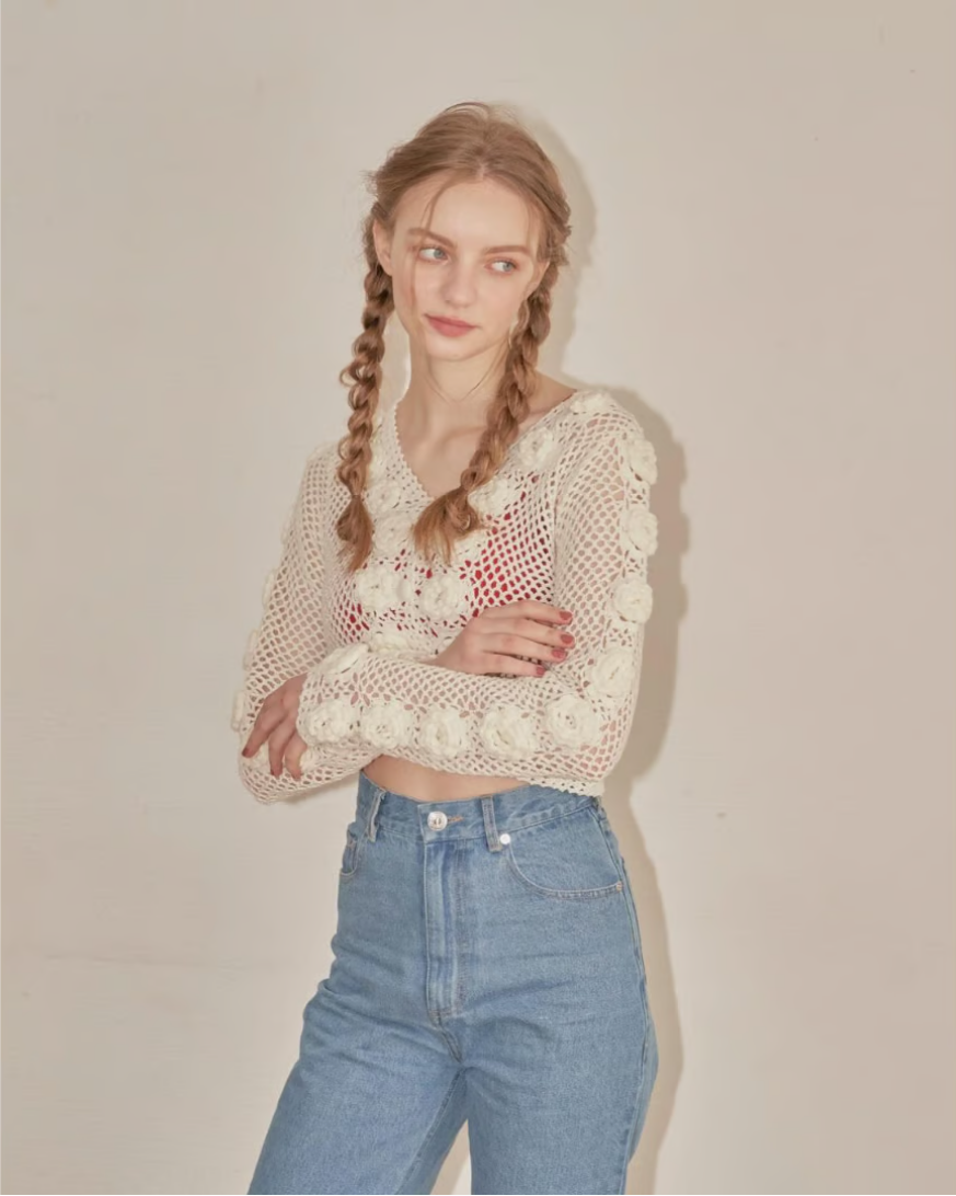 Floral crochet cardigan (ivory)