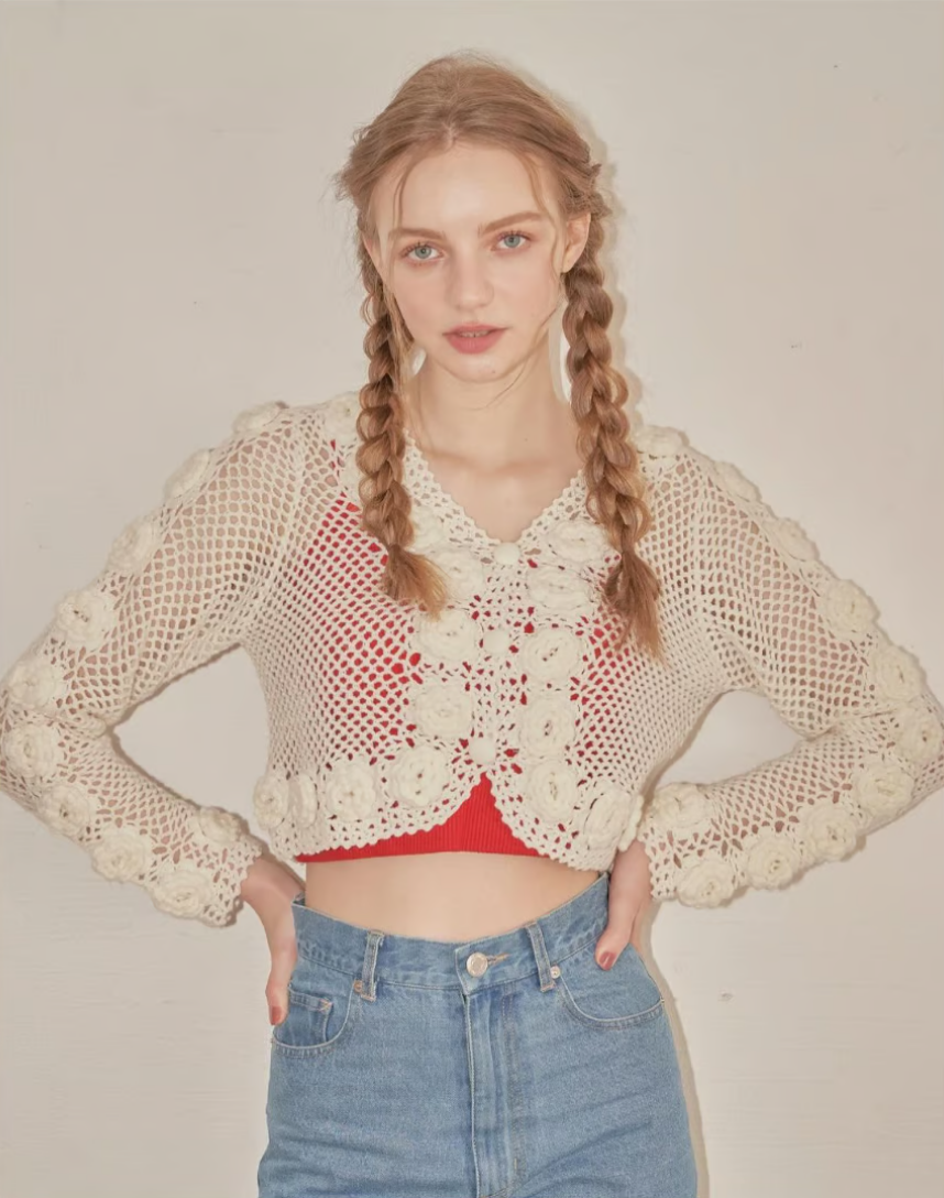 Floral crochet cardigan (ivory)