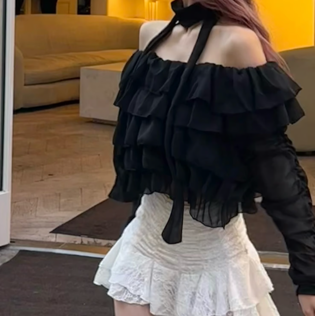 frill tie tops (black)