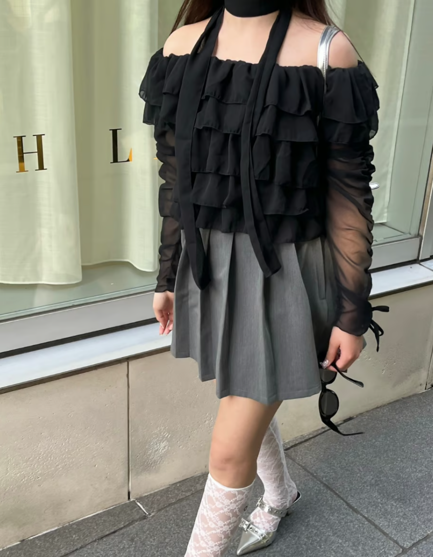 frill tie tops (black)