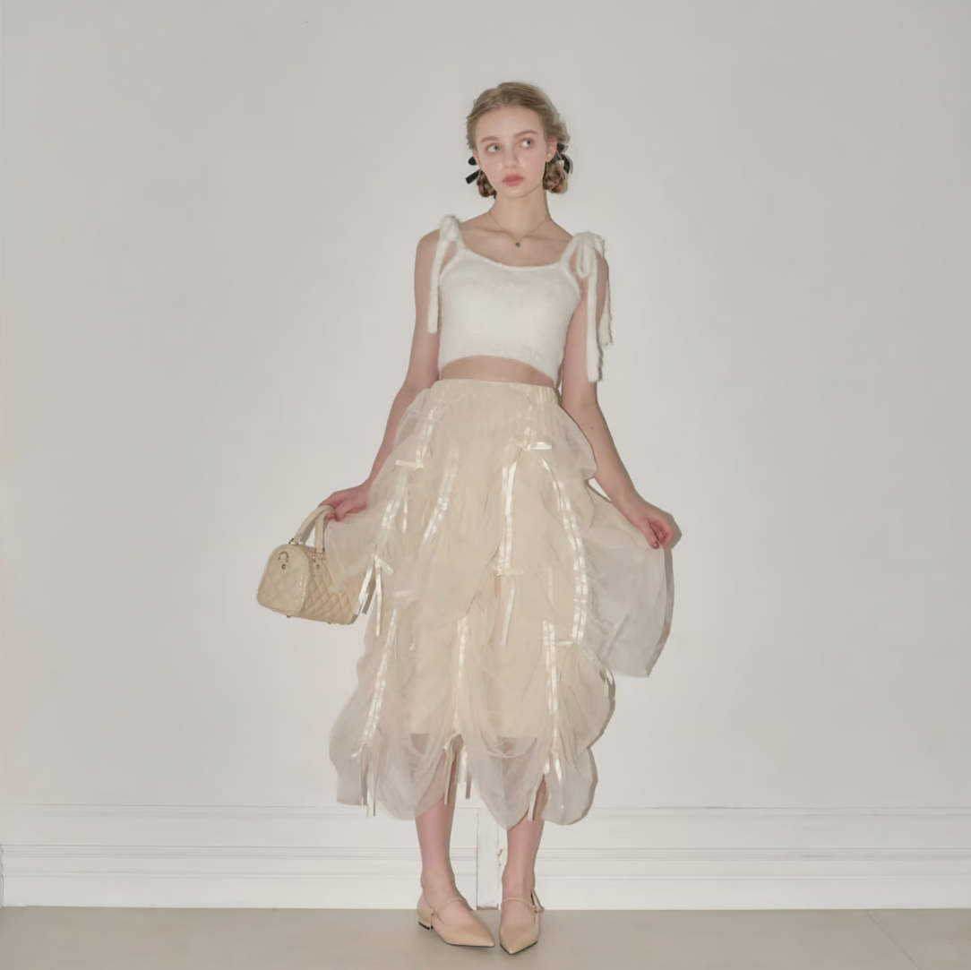 ”Ballerina” drawstring ribbon skirt (ivory)