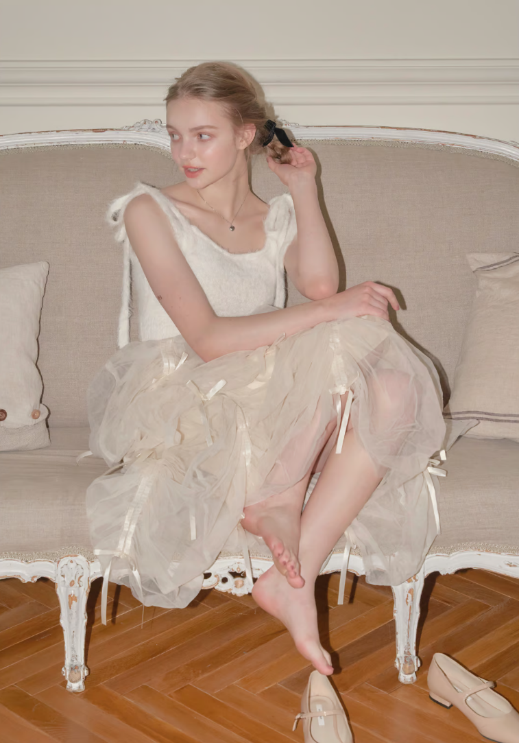 ”Ballerina” drawstring ribbon skirt (ivory)