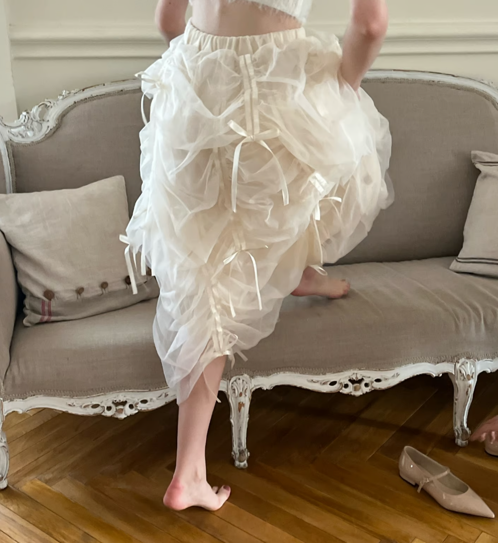 ”Ballerina” drawstring ribbon skirt (ivory)