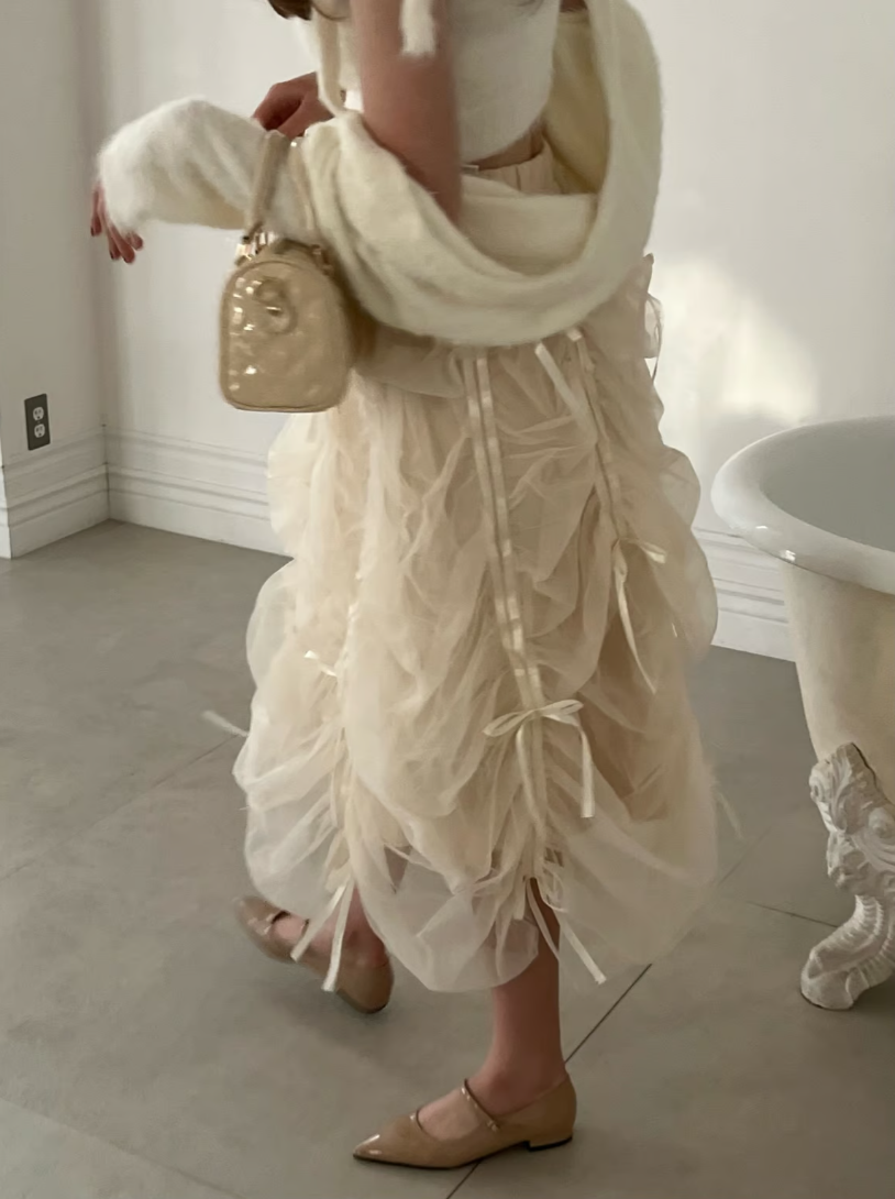 ”Ballerina” drawstring ribbon skirt (ivory)