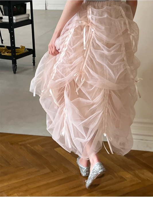 ”Ballerina” drawstring ribbon skirt (pink)