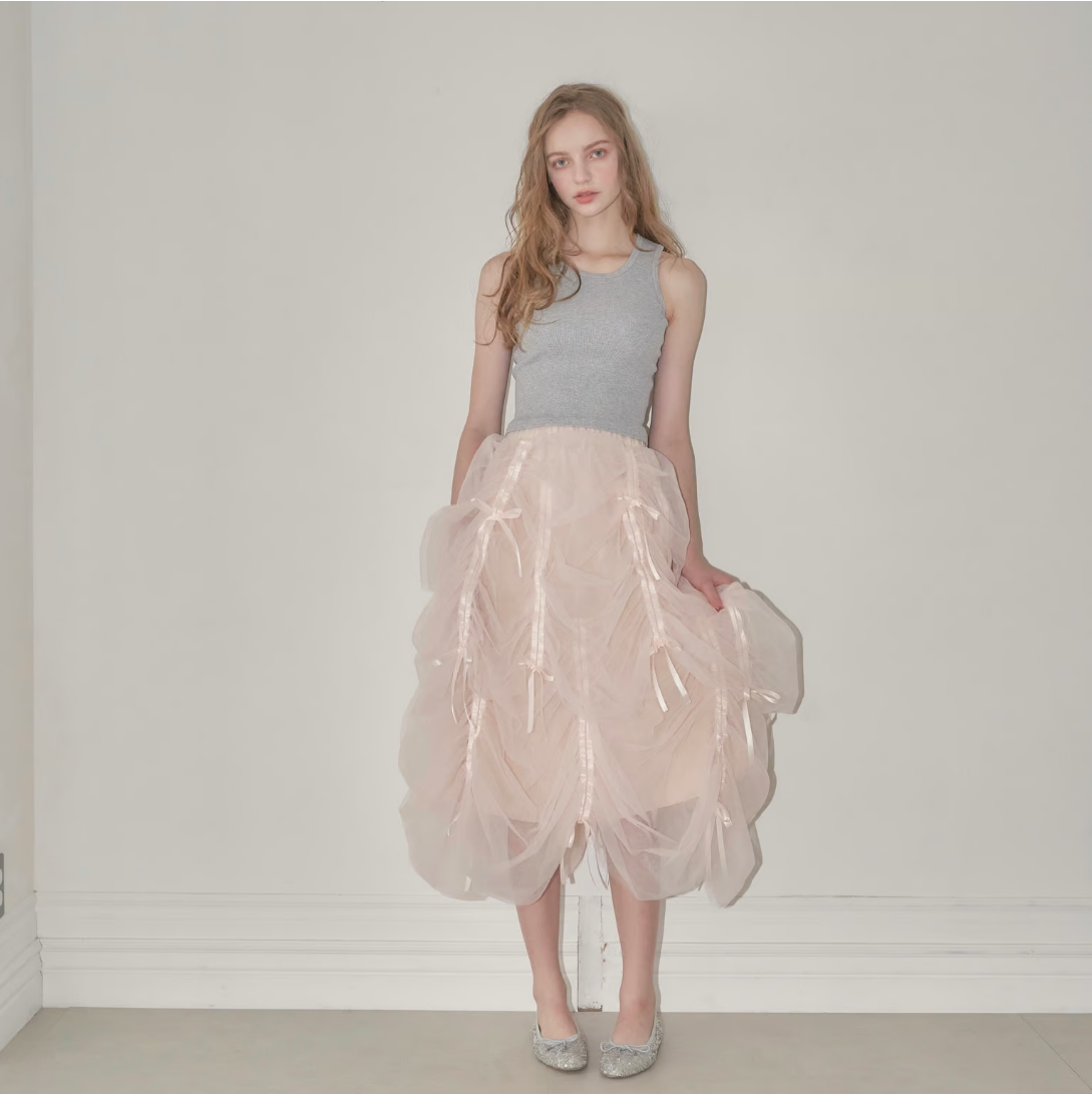 ”Ballerina” drawstring ribbon skirt (pink)