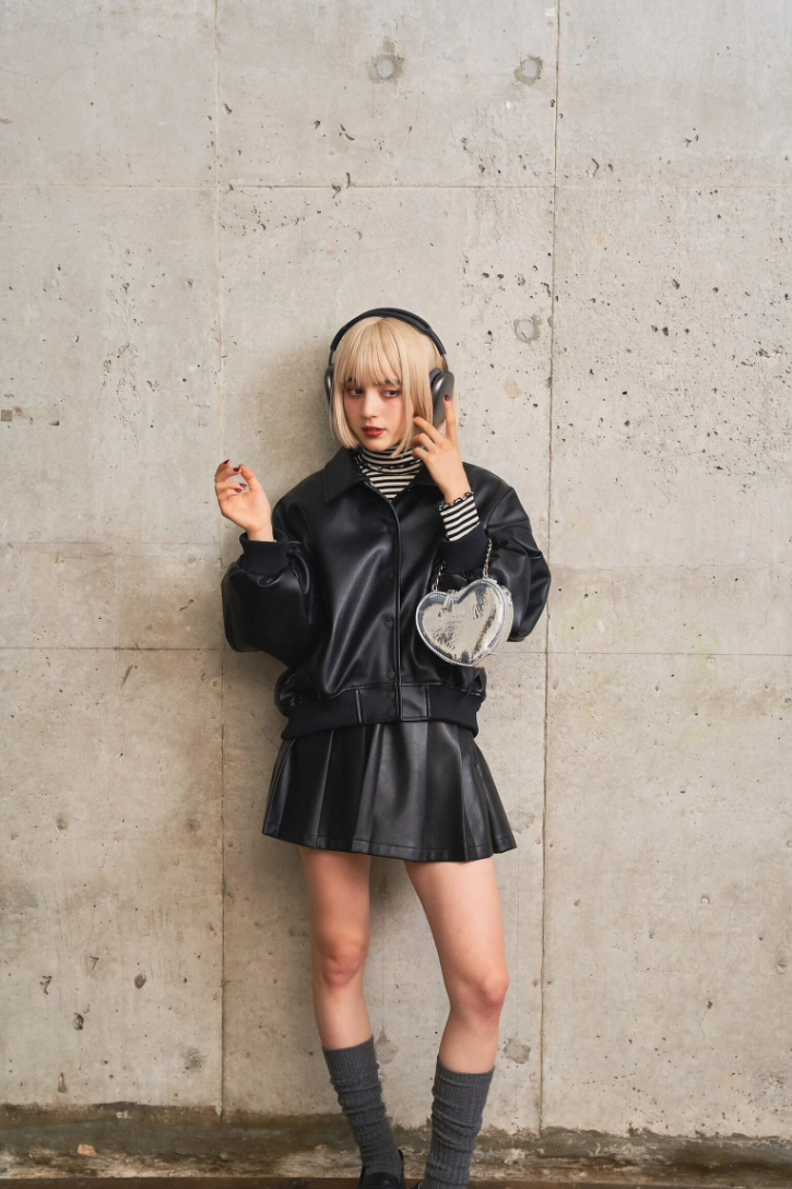 “mannish” leather mini skirt