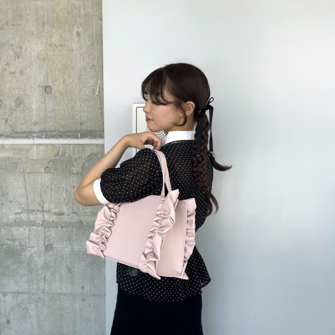 original frill leather tote bag (pink M)