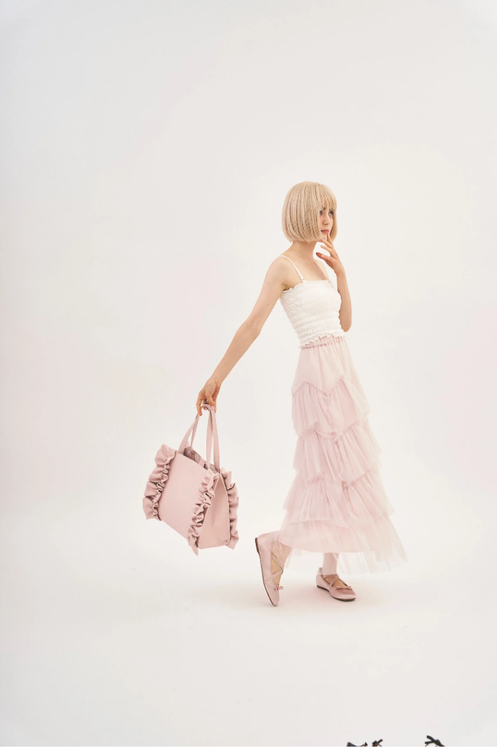 original frill leather tote bag (pink L)