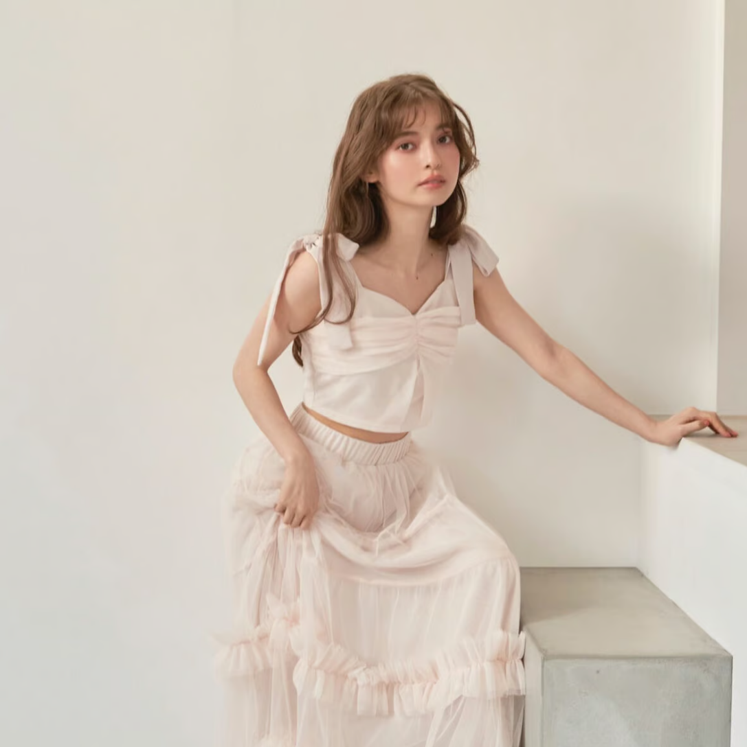 “Ballerina” ribbon tulle bustier(baby pink)