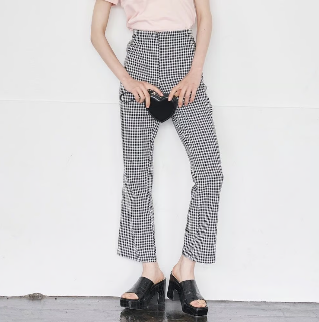 gingham check stretch pants(black)