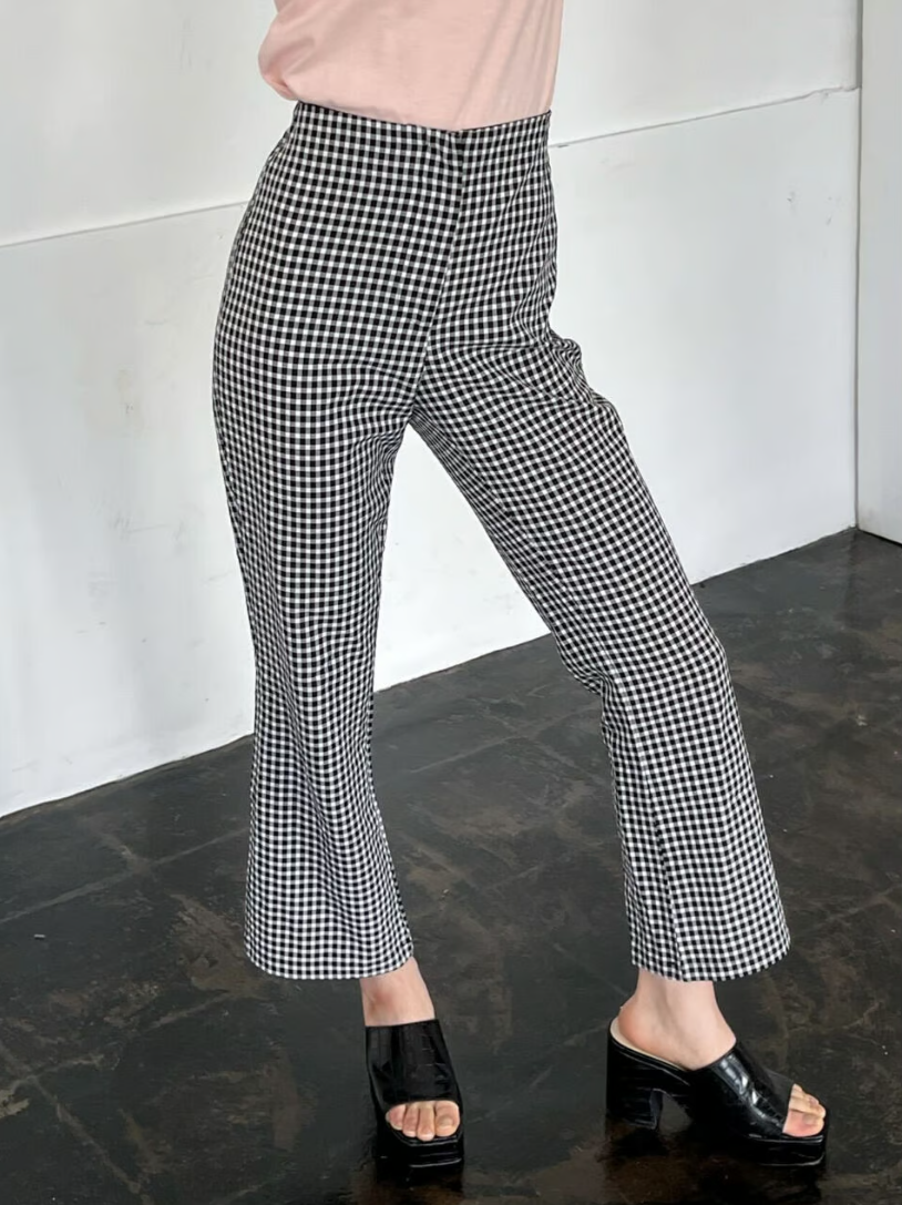 gingham check stretch pants(black)