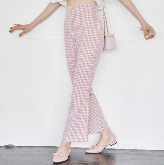 gingham check stretch pants(pink)