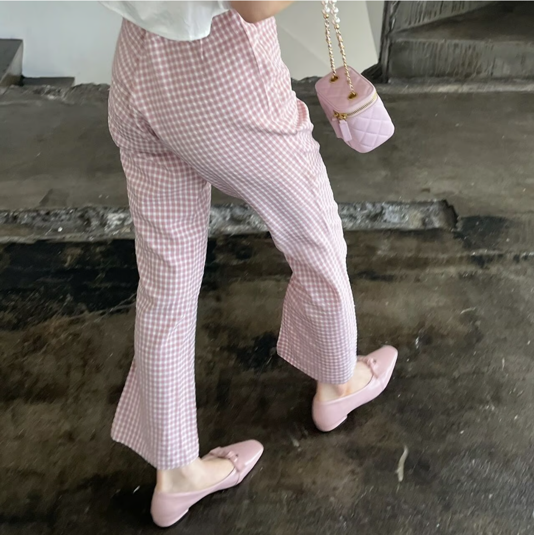 gingham check stretch pants(pink)