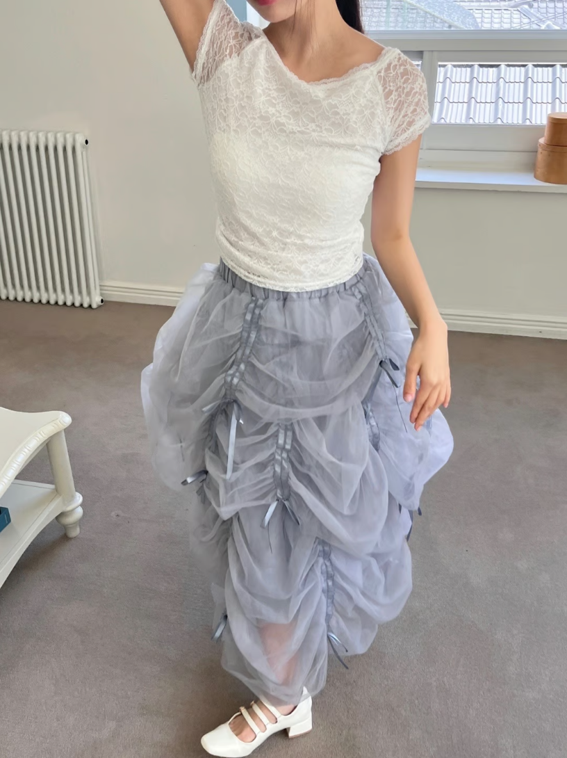 ”Ballerina” drawstring ribbon skirt (blue)