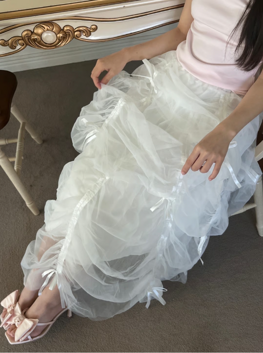 ”Ballerina” drawstring ribbon skirt (white)