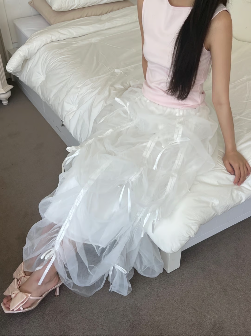 ”Ballerina” drawstring ribbon skirt (white)