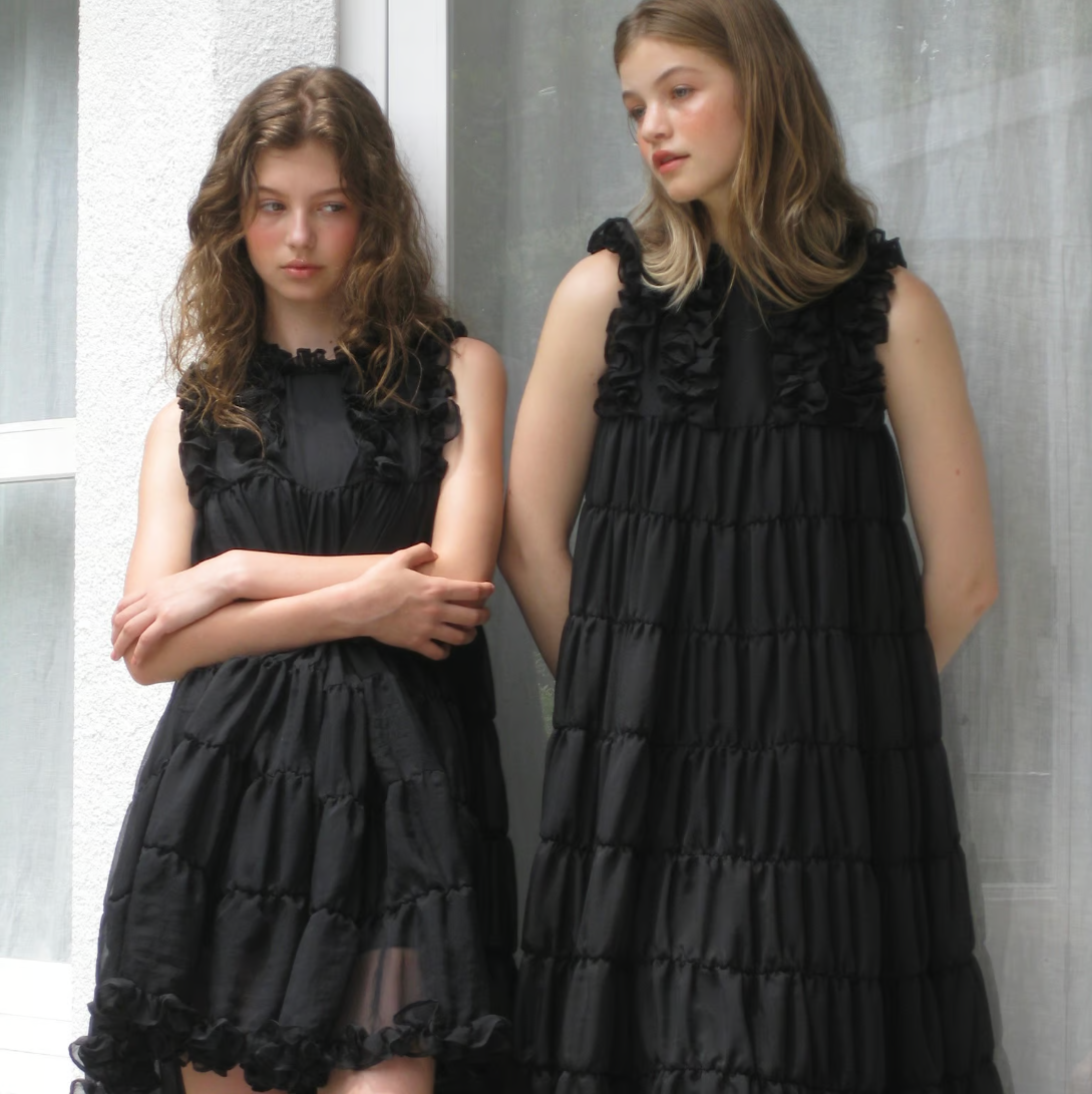 Sheer frill tiered dress (black)