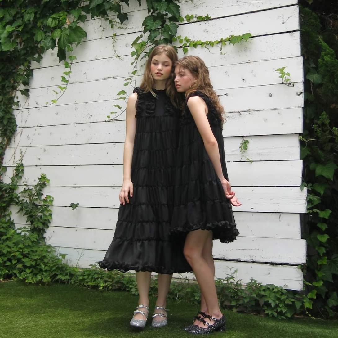 Sheer frill tiered dress (black)