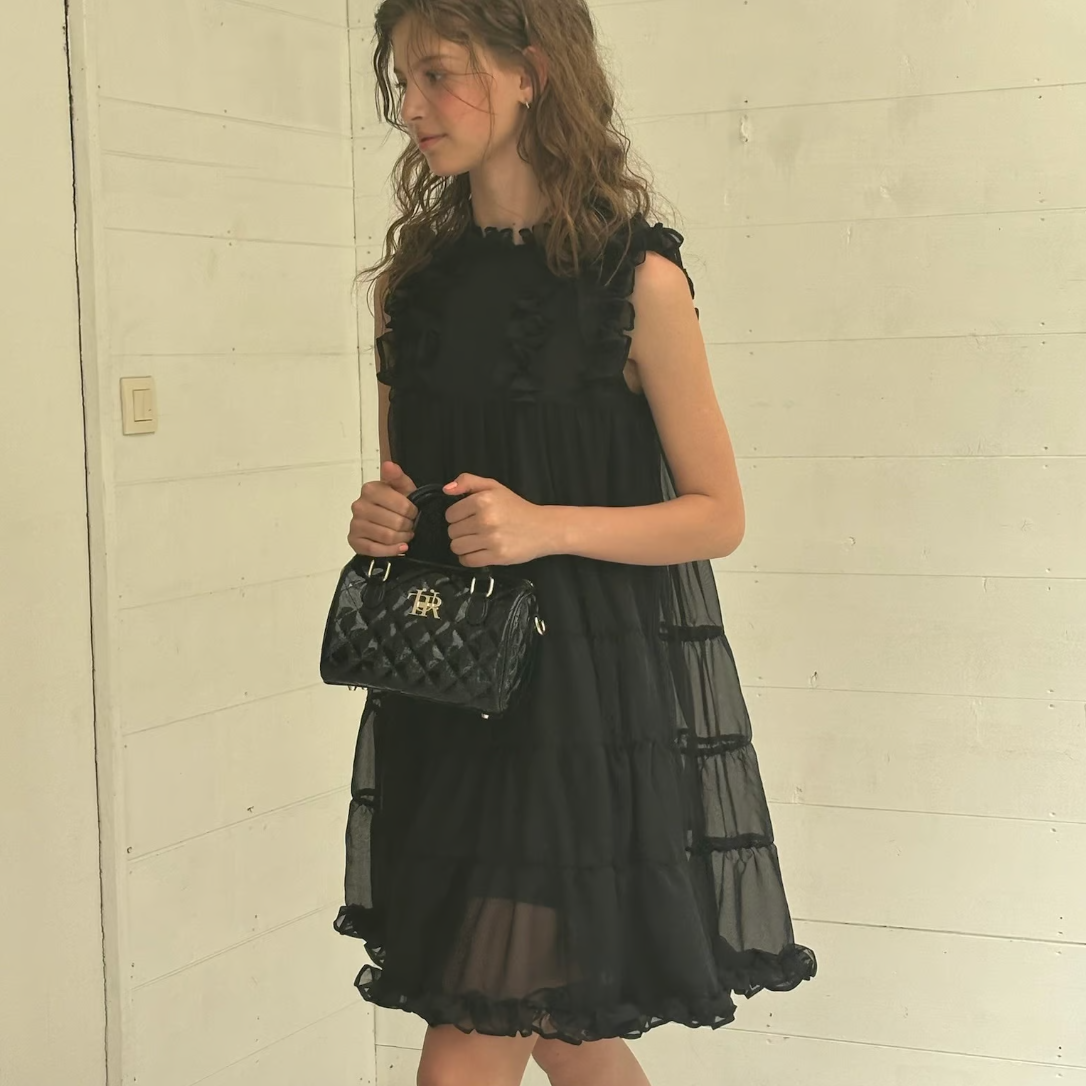 Sheer frill tiered dress (black)