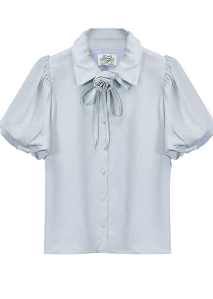 Rose choker satin puff blouse